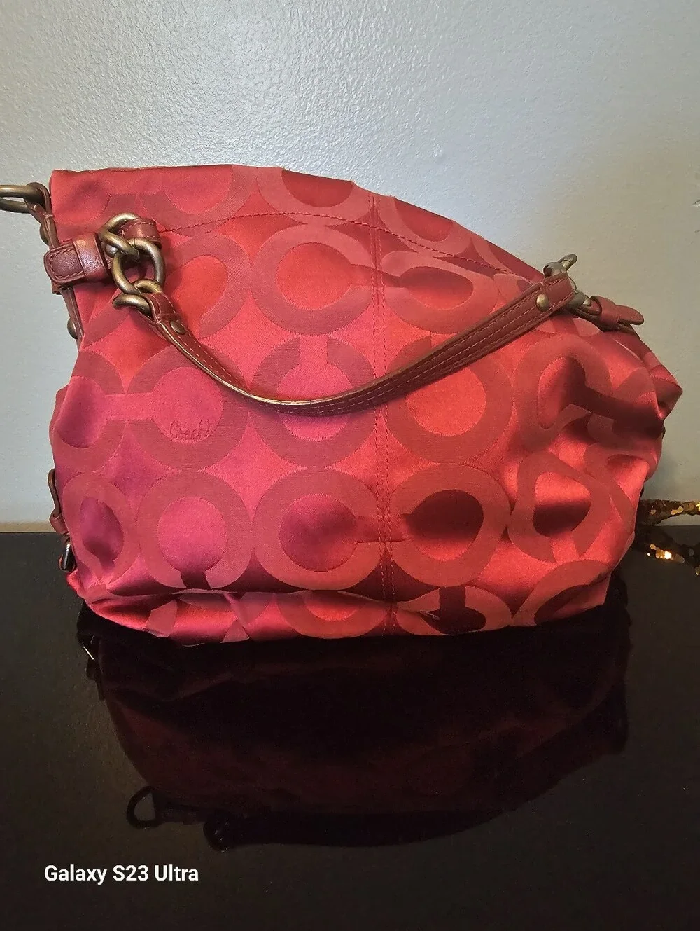 Coach burgundy 14147 Satin Signature Bag - Picture 1 of 4